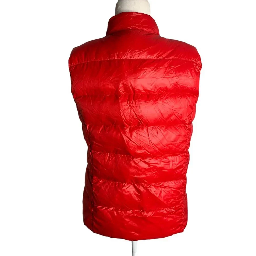 Dip Packable Down Filled Bubble Vest XL Red Sleeveless Lined Pockets Full Zip - Picture 4 of 7